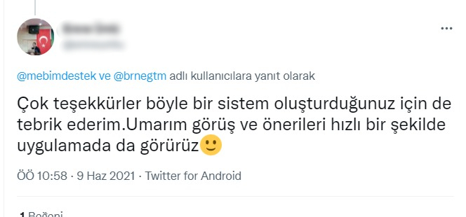 Çok teşekkürler böyle bir sistem oluşturduğunuz için de tebrik ederim